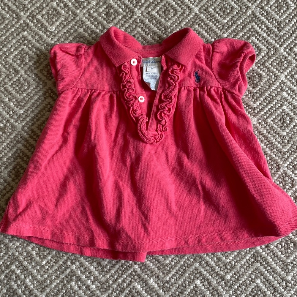 Ralph Lauren pink polo with ruffle detail at neck